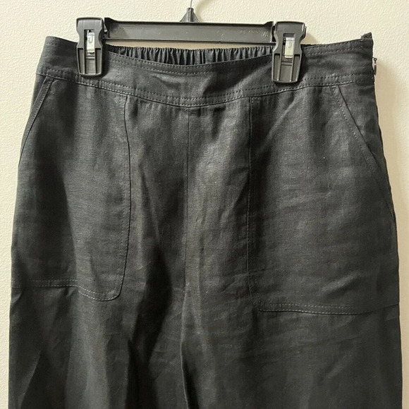 Basler Women's M Black Cropped Pants Linen Pull-On Wide Leg Stretch Waist 29x26 - Picture 2 of 12